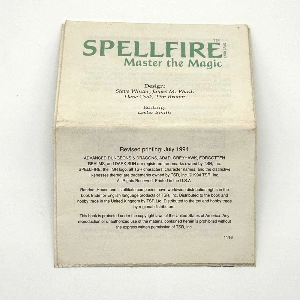 Spellfire Rules Booklet Revised July 1994 AD&D Master the Magic Rare‎